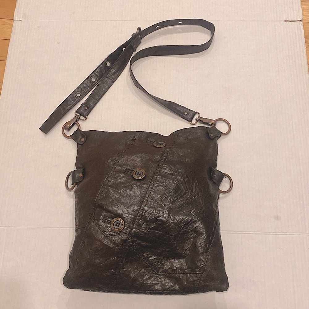 Matt & Nat Chocolate Brown Button Detail Crossbody Bag/Purse Messenger style